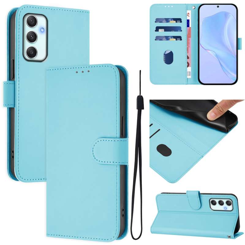For Samsung Galaxy A34 5G Skin Feel Solid Color Leather Phone Case with Lanyard(Brown)