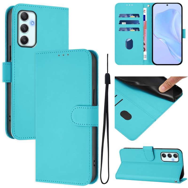 For Samsung Galaxy A34 5G Skin Feel Solid Color Leather Phone Case with Lanyard(Brown)