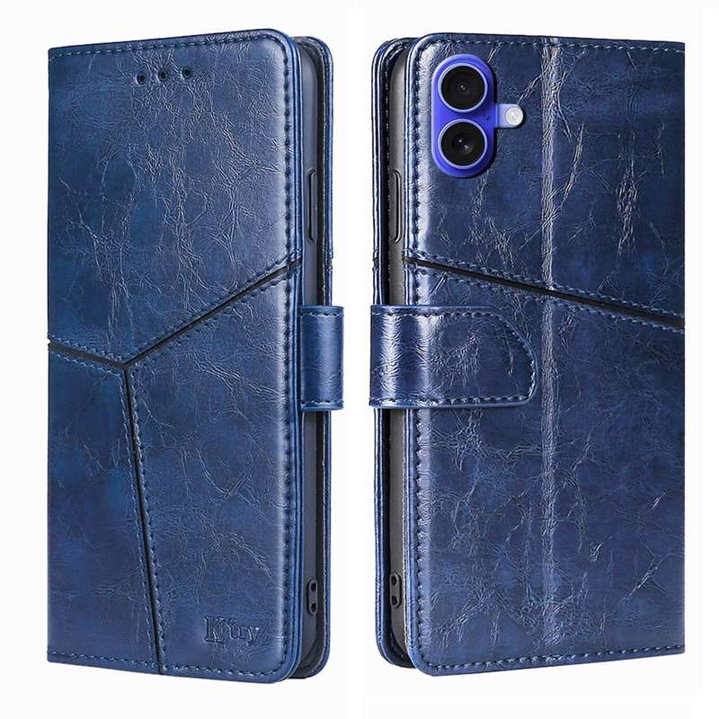 For iPhone 16 Geometric Stitching Leather Phone Case(Black)