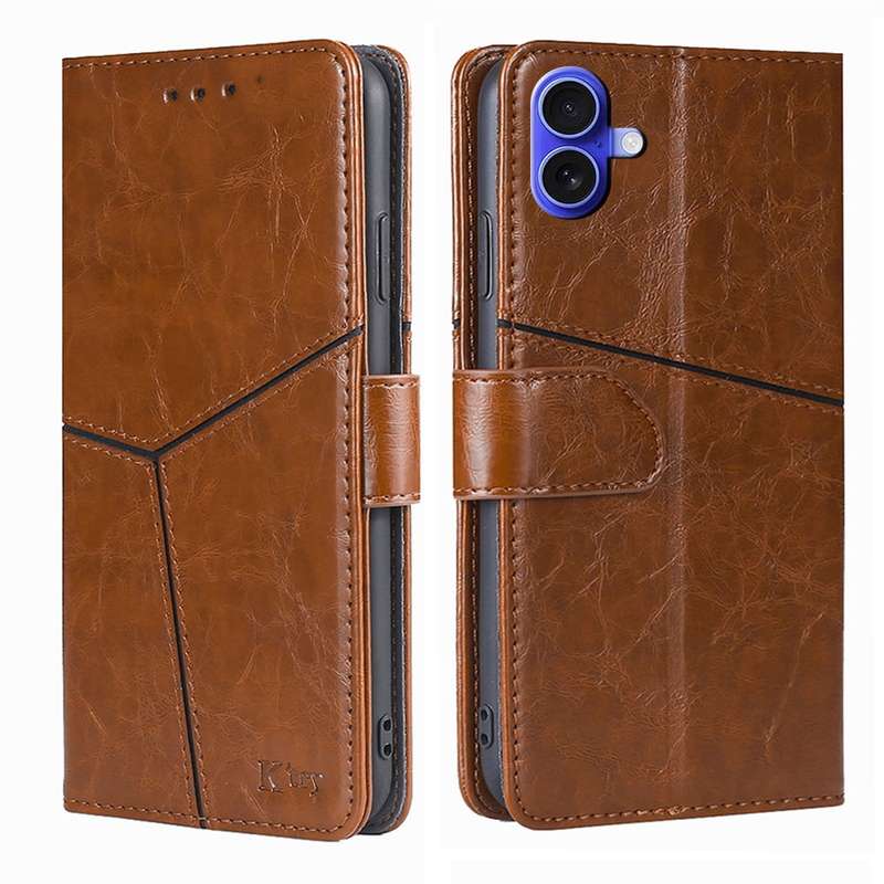 For iPhone 16 Geometric Stitching Leather Phone Case(Black)