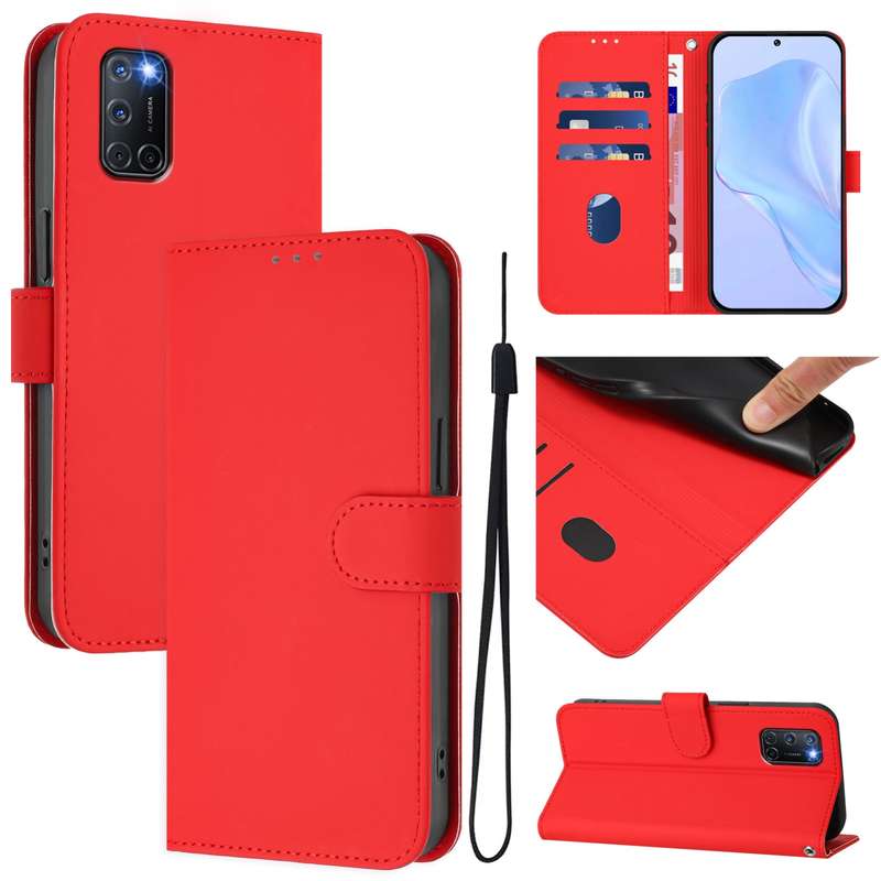 For OPPO A72 / A52 / A92 4G Skin Feel Solid Color Leather Phone Case with Lanyard(Brown)