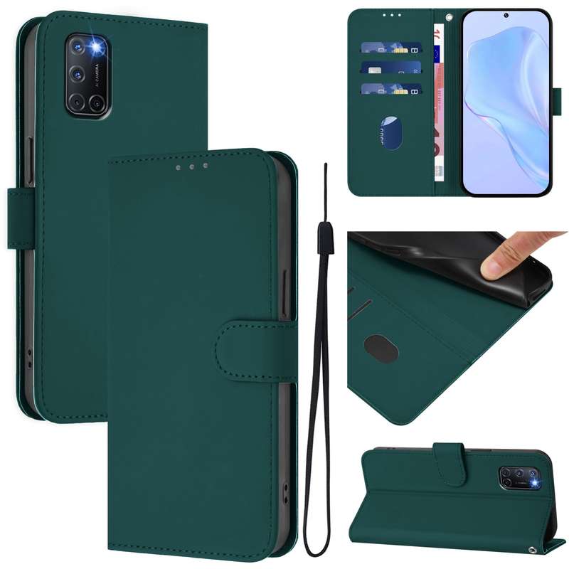 For OPPO A72 / A52 / A92 4G Skin Feel Solid Color Leather Phone Case with Lanyard(Brown)