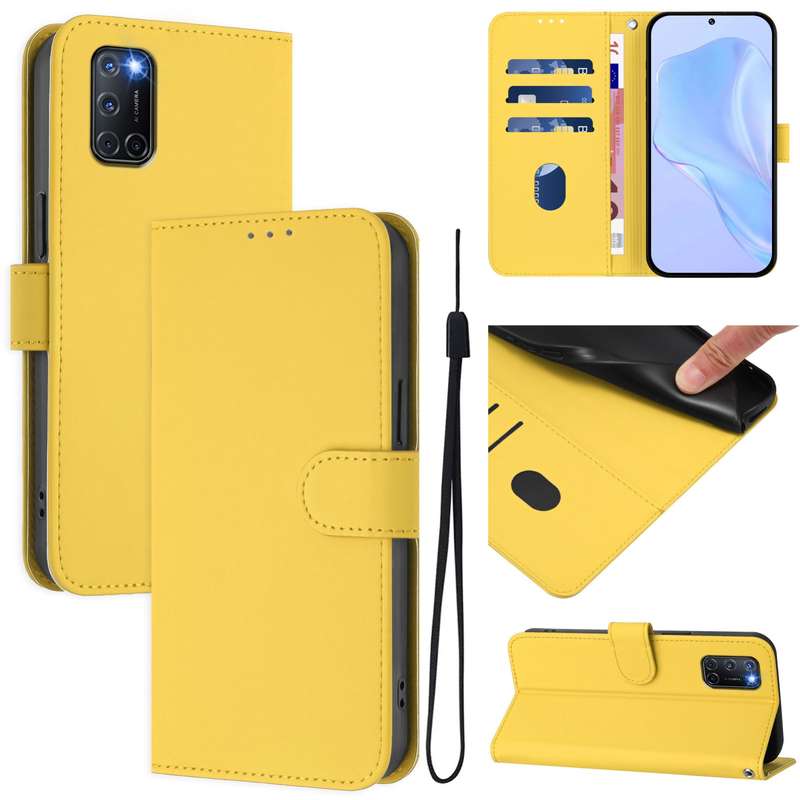 For OPPO A72 / A52 / A92 4G Skin Feel Solid Color Leather Phone Case with Lanyard(Brown)
