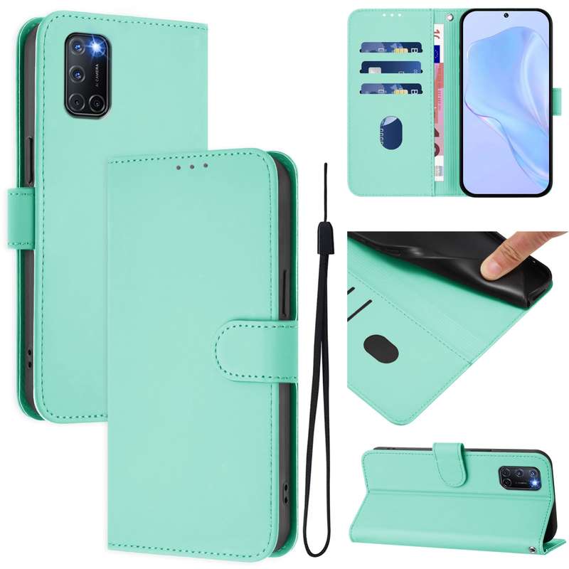 For OPPO A72 / A52 / A92 4G Skin Feel Solid Color Leather Phone Case with Lanyard(Brown)