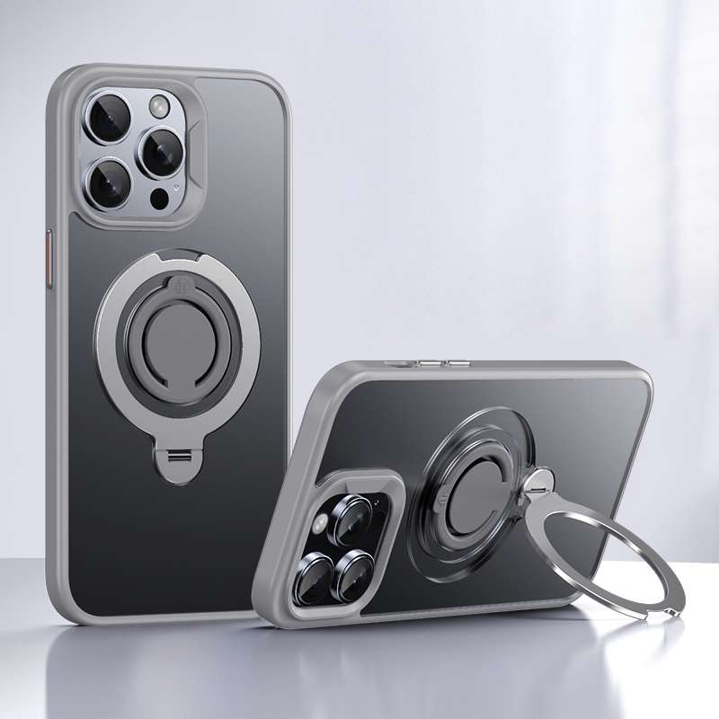 For iPhone 13 Pro Max Frosted MagSafe Magnetic Rotating Ring Holder Phone Case(Black)