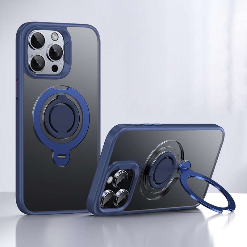 For iPhone 13 Pro Max Frosted MagSafe Magnetic Rotating Ring Holder Phone Case(Black)