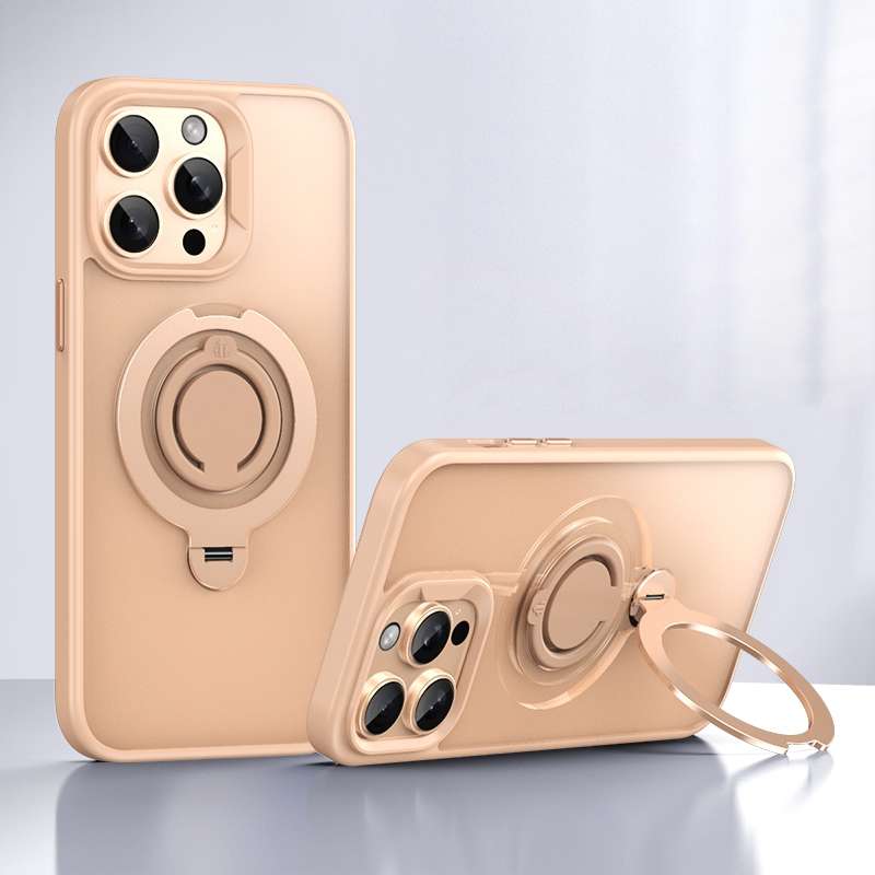 For iPhone 13 Pro Max Frosted MagSafe Magnetic Rotating Ring Holder Phone Case(Black)