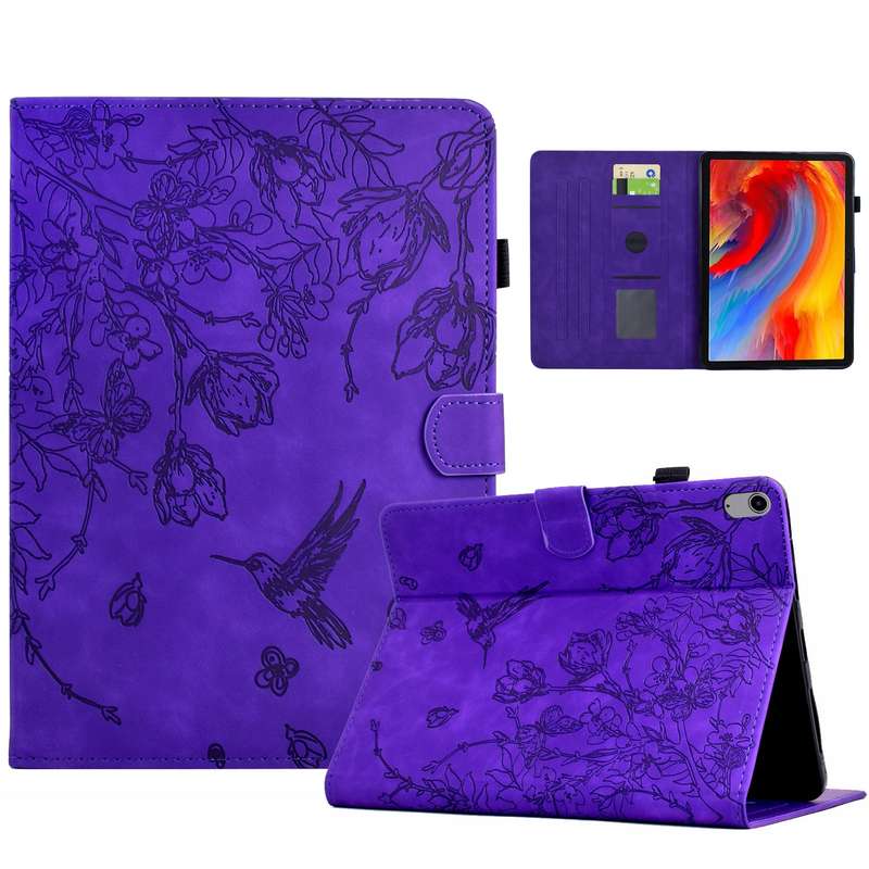 For iPad 10th Gen 10.9 2022 Flowers and Bird Embossed Smart Leather Tablet Case(Brown)