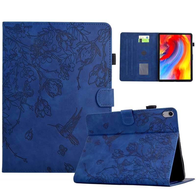 For iPad 10th Gen 10.9 2022 Flowers and Bird Embossed Smart Leather Tablet Case(Brown)
