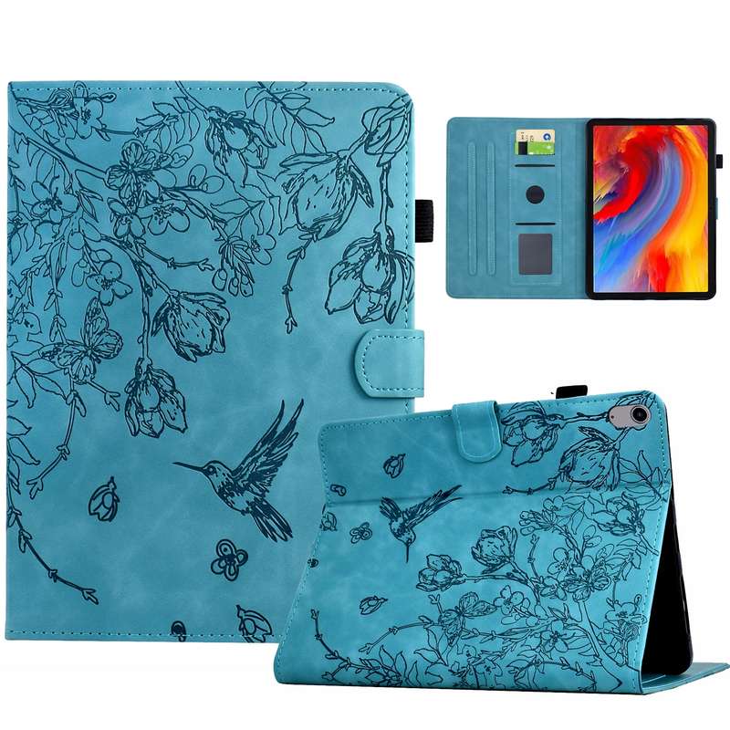 For iPad 10th Gen 10.9 2022 Flowers and Bird Embossed Smart Leather Tablet Case(Brown)