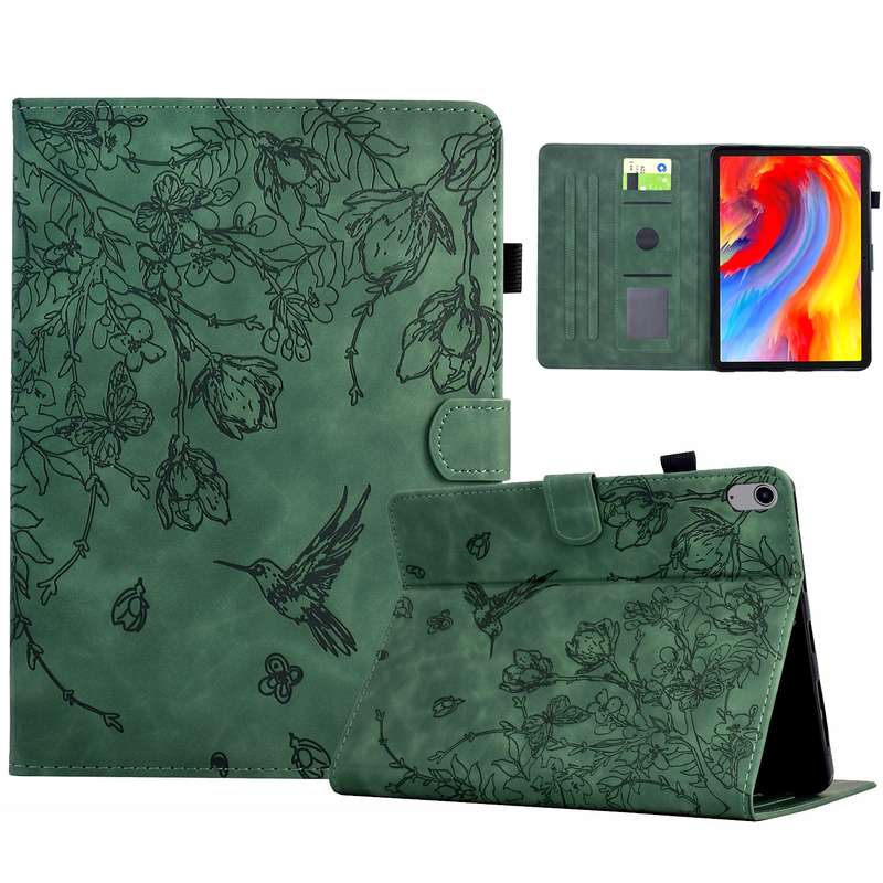 For iPad 10th Gen 10.9 2022 Flowers and Bird Embossed Smart Leather Tablet Case(Brown)