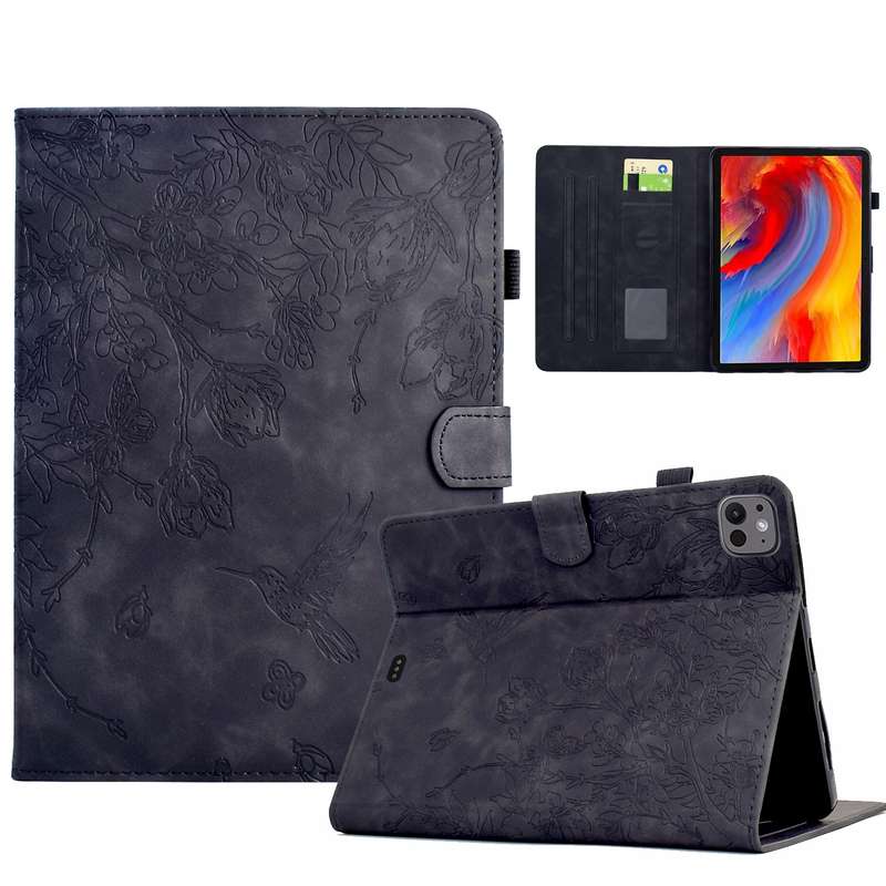 For iPad Air 11 2024 / iPad Pro 11 Flowers and Bird Embossed Smart Leather Tablet Case(Brown)