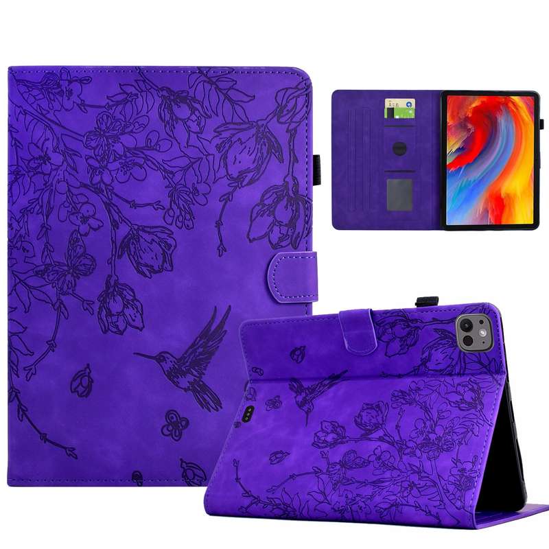 For iPad Air 11 2024 / iPad Pro 11 Flowers and Bird Embossed Smart Leather Tablet Case(Brown)