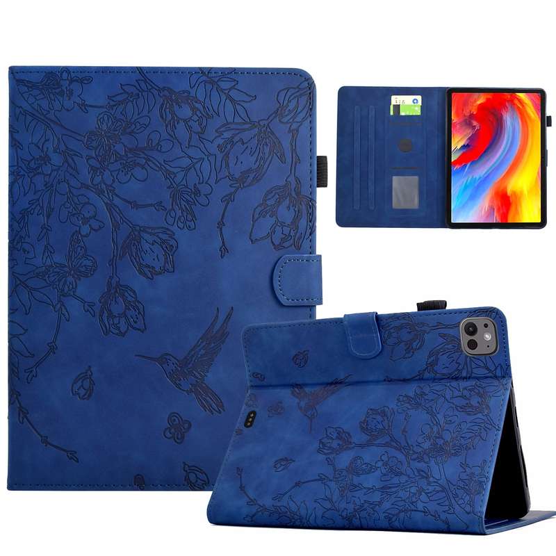 For iPad Air 11 2024 / iPad Pro 11 Flowers and Bird Embossed Smart Leather Tablet Case(Brown)