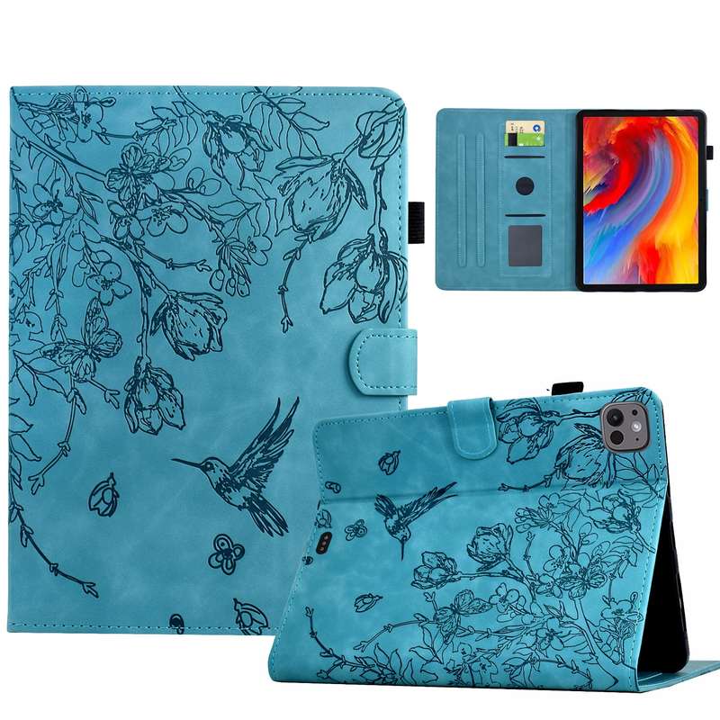 For iPad Air 11 2024 / iPad Pro 11 Flowers and Bird Embossed Smart Leather Tablet Case(Brown)