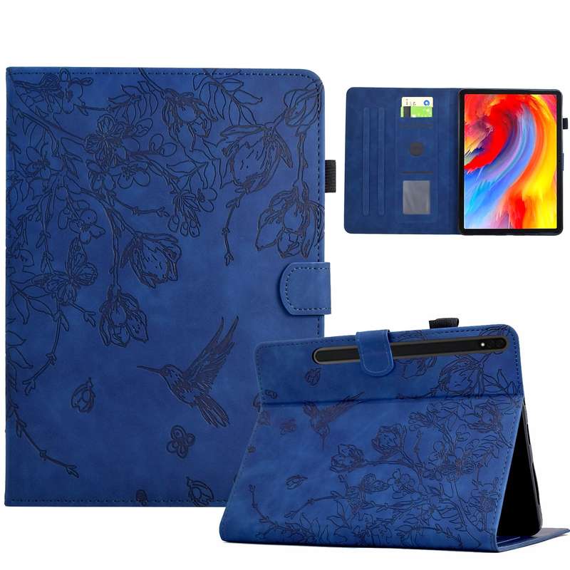 For Samsung Galaxy Tab S9 Flowers and Bird Embossed Smart Leather Tablet Case(Brown)