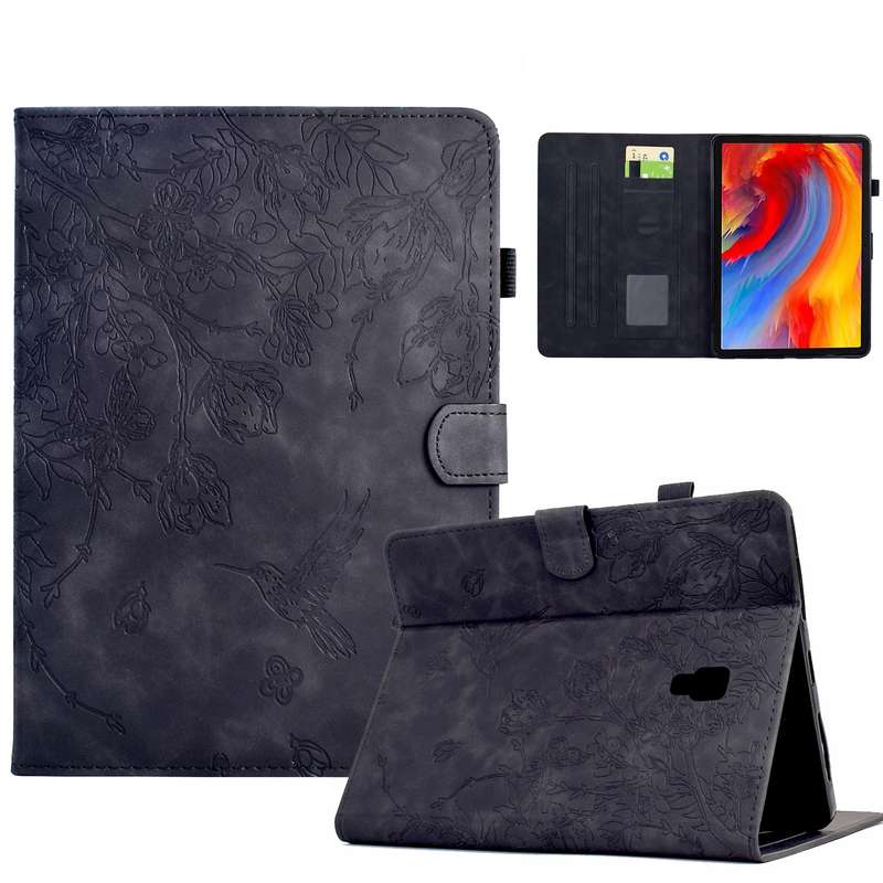 For Samsung Galaxy Tab A 10.5 T590 Flowers and Bird Embossed Smart Leather Tablet Case(Brown)