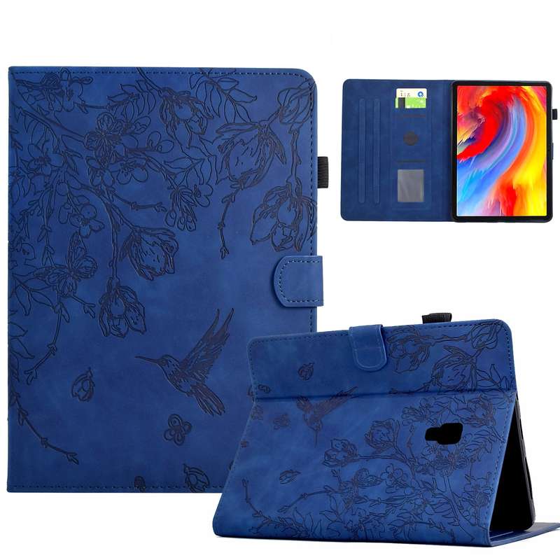 For Samsung Galaxy Tab A 10.5 T590 Flowers and Bird Embossed Smart Leather Tablet Case(Brown)