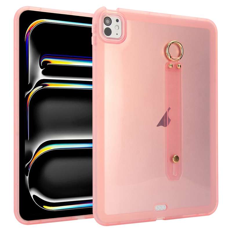 For iPad Pro 13 2024 Wristband Holder PC Hybrid TPU Soft Tablet Case(Pink)