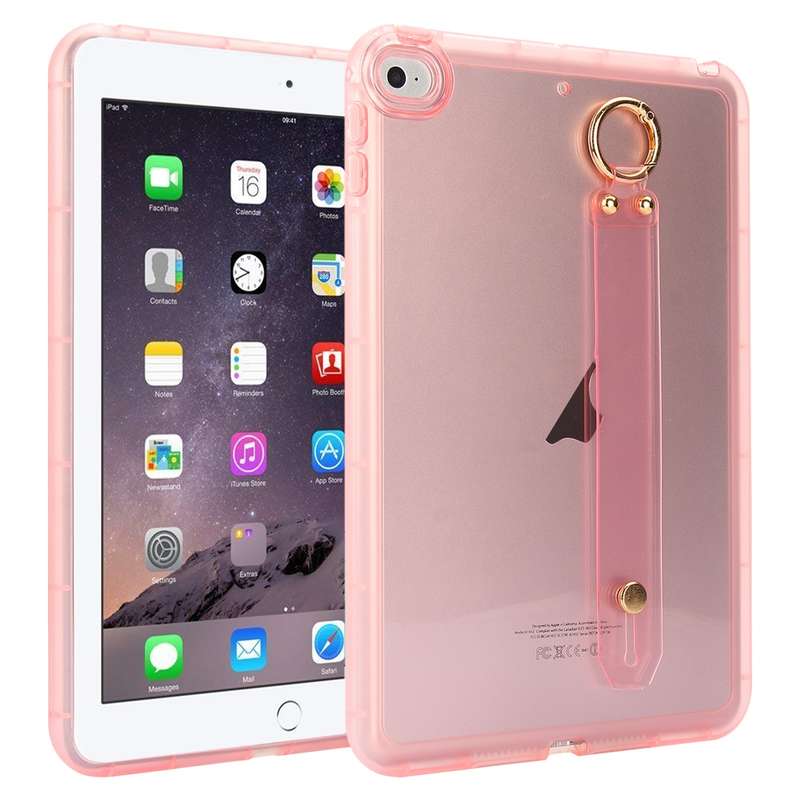 For iPad Air 2 / 9.7 2017 / 2018 Wristband Holder PC Hybrid TPU Soft Tablet Case(Pink)