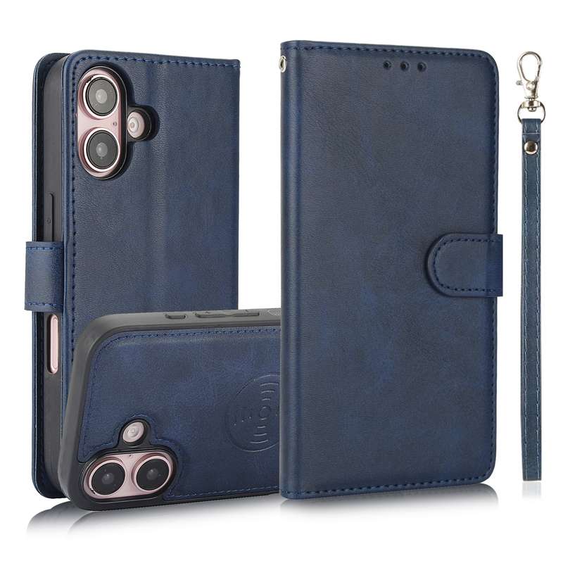 For iPhone 16 Calf Texture 2 in 1 Detachable Magnetic Back Cover Leather Case(Black)