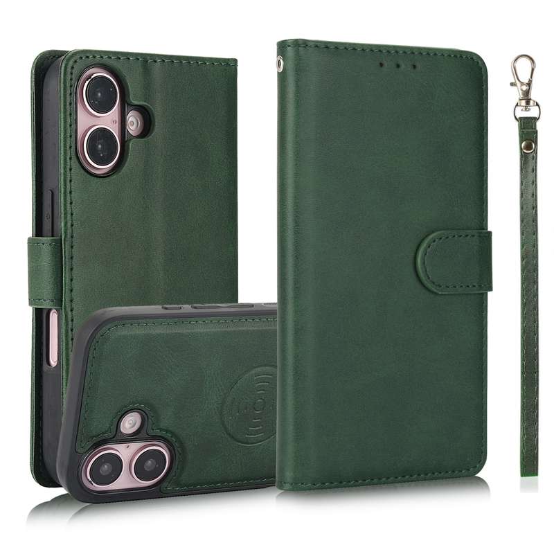 For iPhone 16 Calf Texture 2 in 1 Detachable Magnetic Back Cover Leather Case(Black)