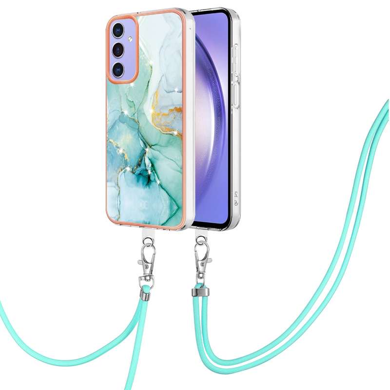 For Samsung Galaxy A16 5G Electroplating Marble Dual-side IMD Phone Case with Lanyard(Purple 001)