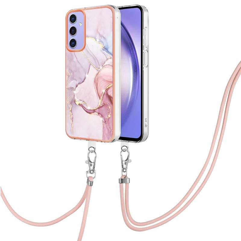 For Samsung Galaxy A16 5G Electroplating Marble Dual-side IMD Phone Case with Lanyard(Purple 001)