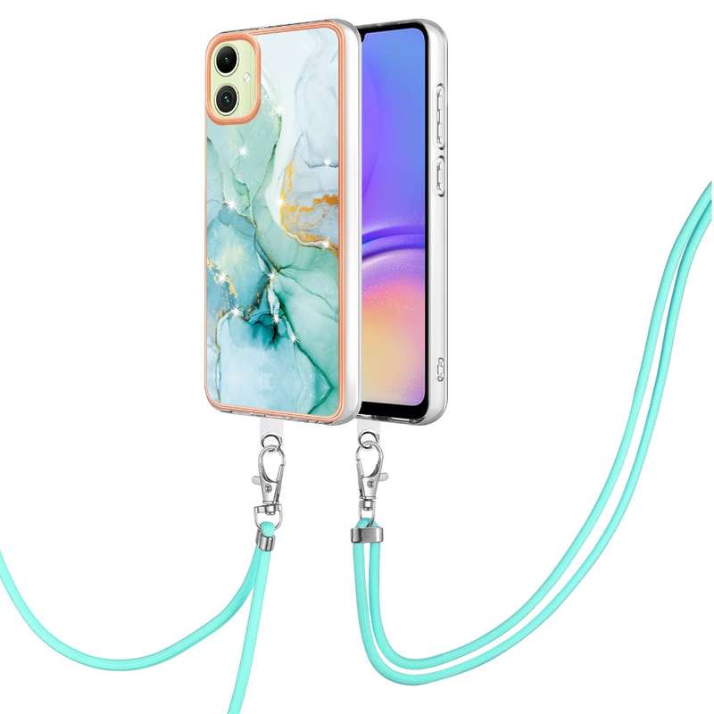 For Samsung Galaxy A06 4G Electroplating Marble Dual-side IMD Phone Case with Lanyard(Purple 001)