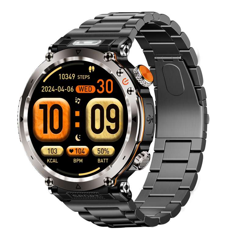 HT30 1.7 inch IP68 Waterproof Steel Band Smart Watch, Support Flashlight / Banknote Detector Light /