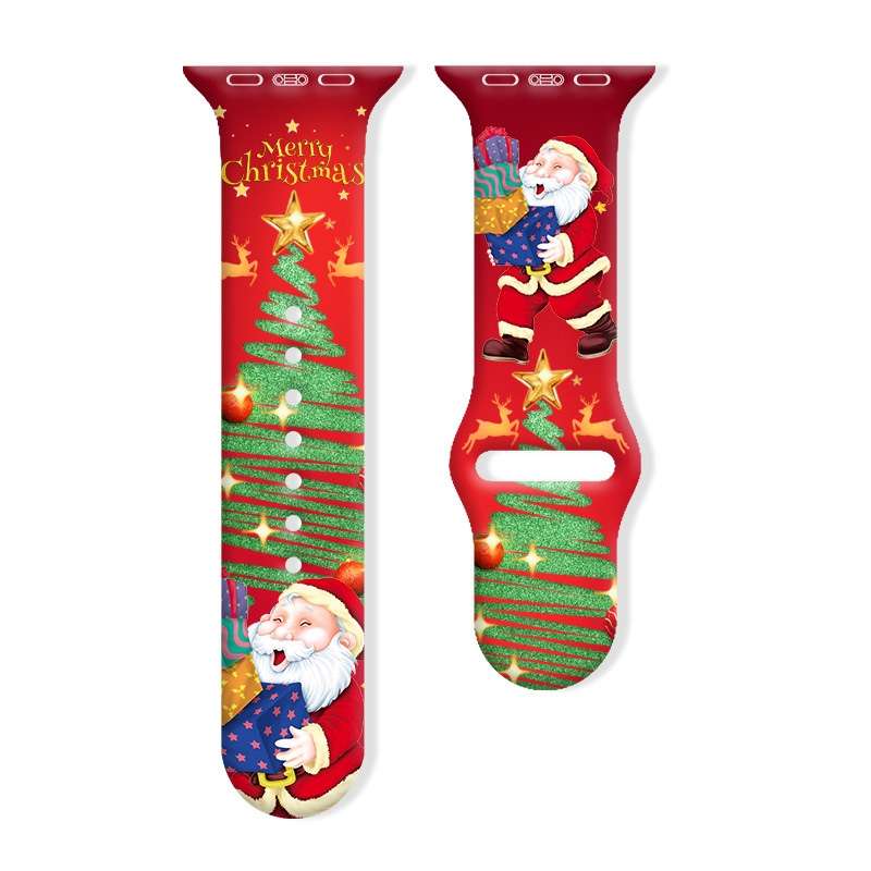 For Apple Watch 42mm / 41mm / 40mm / 38mm Christmas Pattern Reverse Buckle Silicone Watch Band(Santa