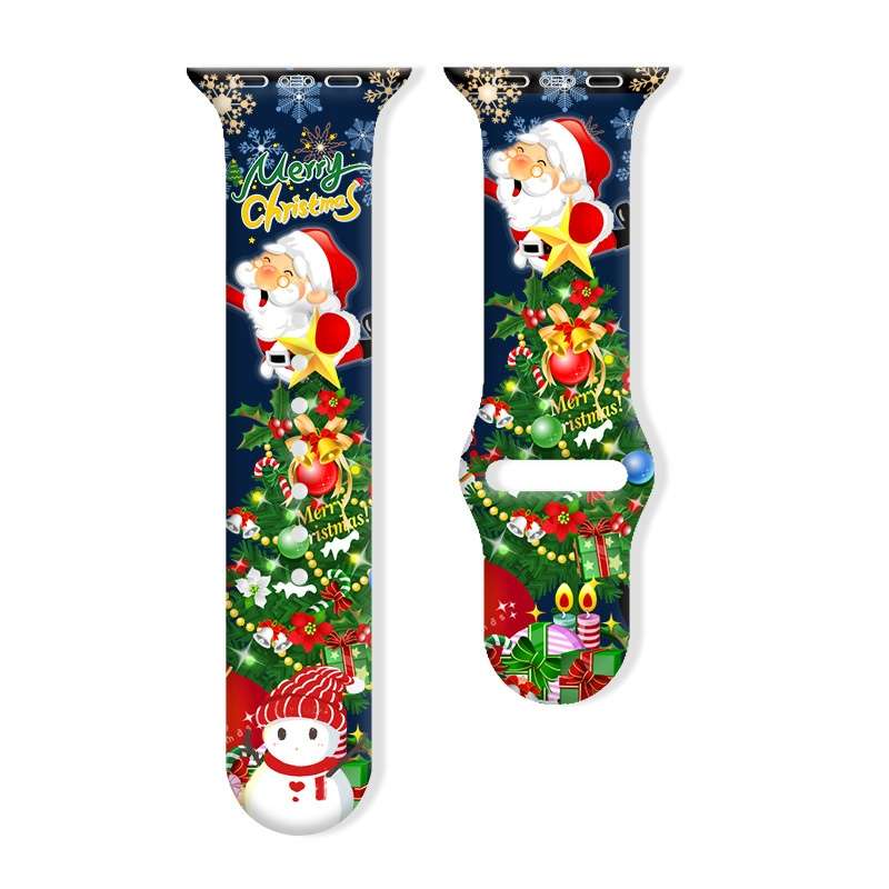For Apple Watch 42mm / 41mm / 40mm / 38mm Christmas Pattern Reverse Buckle Silicone Watch Band(Santa