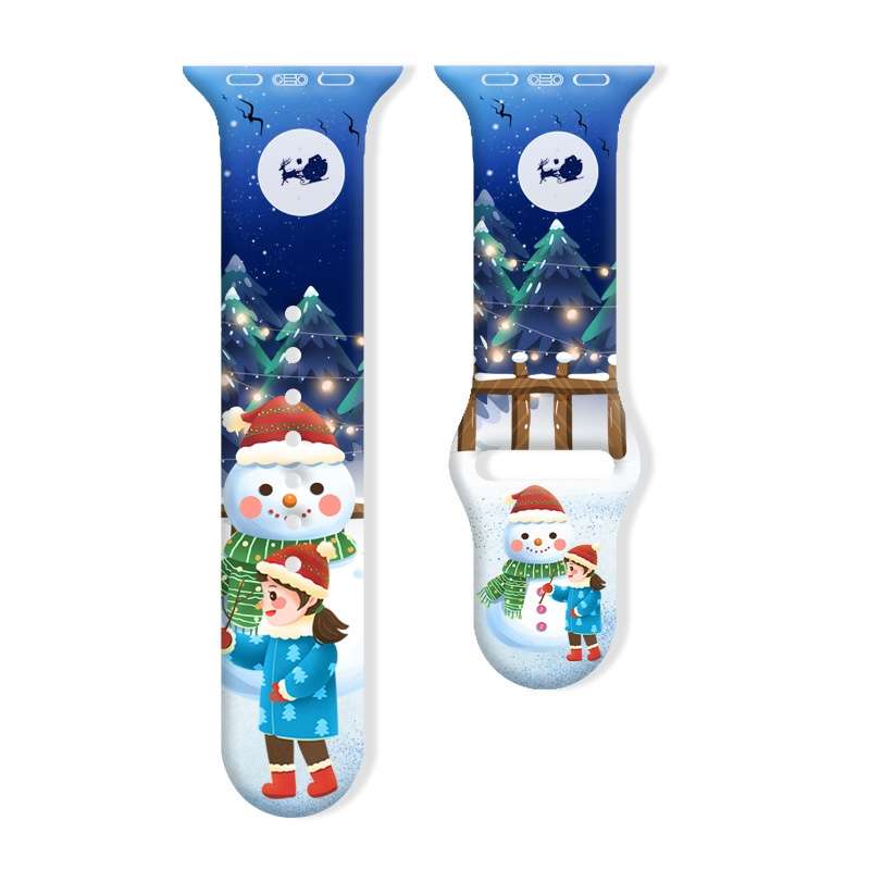 For Apple Watch 42mm / 41mm / 40mm / 38mm Christmas Pattern Reverse Buckle Silicone Watch Band(Santa