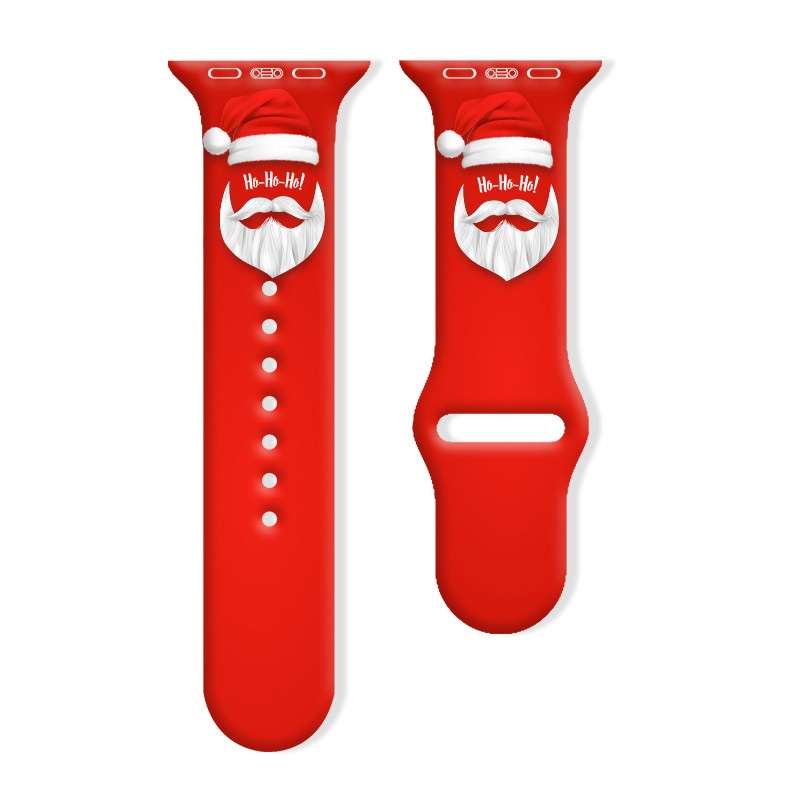 For Apple Watch 42mm / 41mm / 40mm / 38mm Christmas Pattern Reverse Buckle Silicone Watch Band(Santa