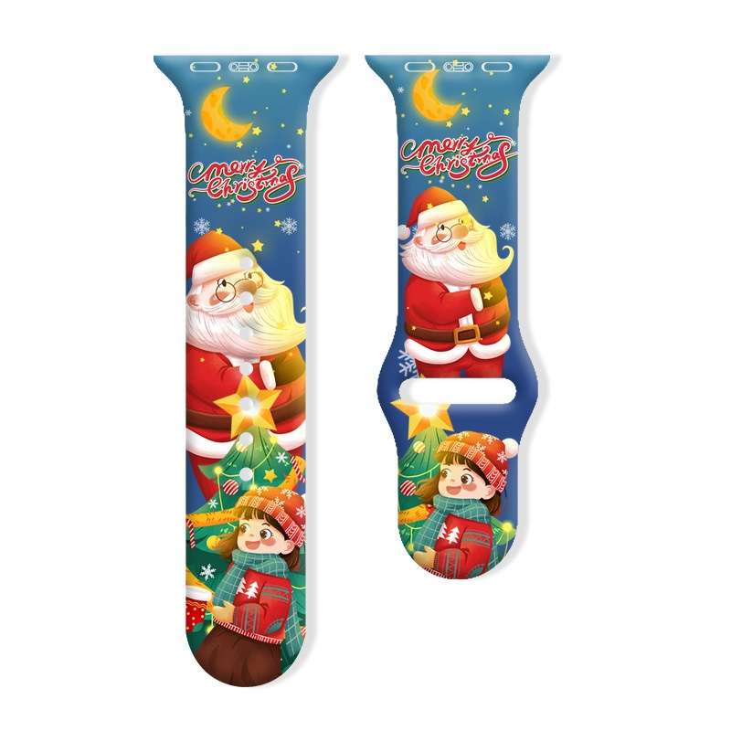 For Apple Watch 42mm / 41mm / 40mm / 38mm Christmas Pattern Reverse Buckle Silicone Watch Band(Santa