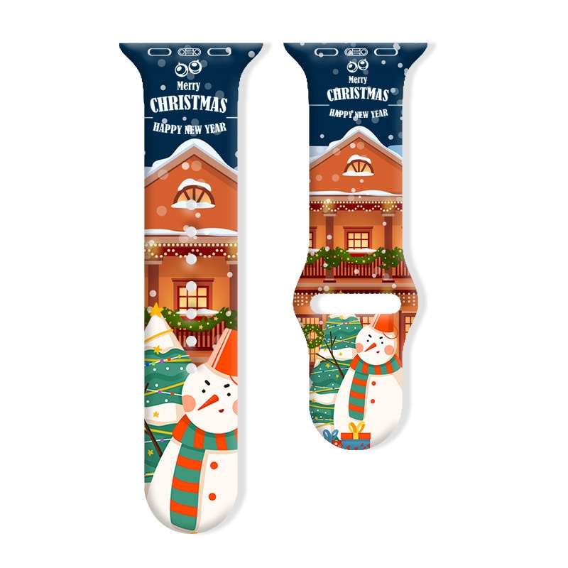 For Apple Watch 42mm / 41mm / 40mm / 38mm Christmas Pattern Reverse Buckle Silicone Watch Band(Santa