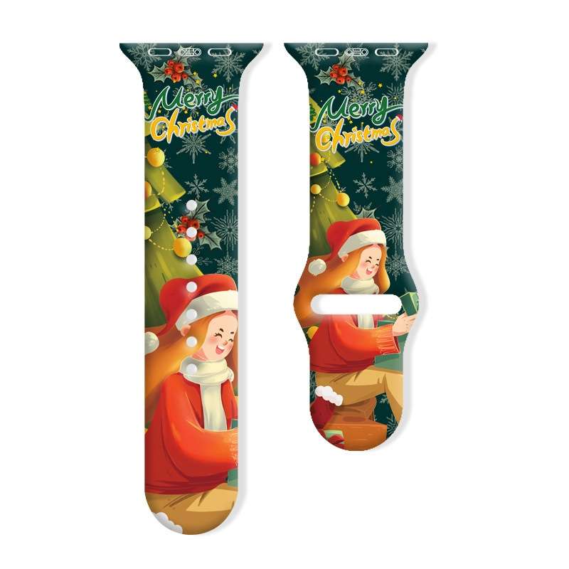 For Apple Watch 42mm / 41mm / 40mm / 38mm Christmas Pattern Reverse Buckle Silicone Watch Band(Santa