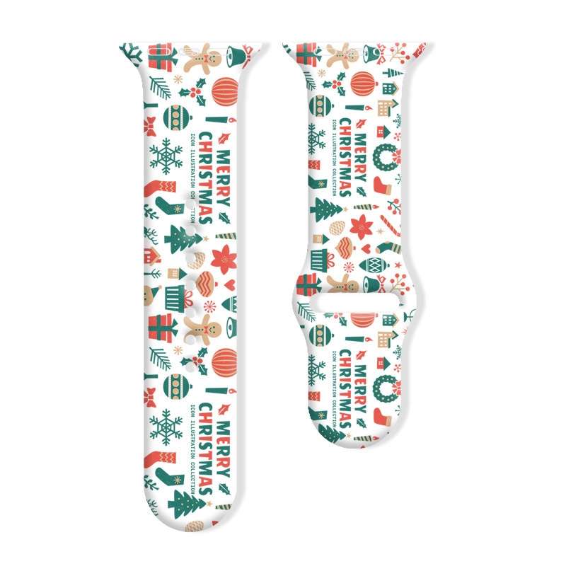 For Apple Watch 42mm / 41mm / 40mm / 38mm Christmas Pattern Reverse Buckle Silicone Watch Band(Santa