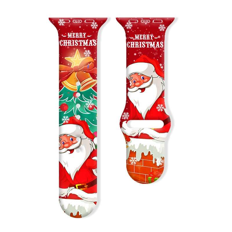 For Apple Watch 42mm / 41mm / 40mm / 38mm Christmas Pattern Reverse Buckle Silicone Watch Band(Santa