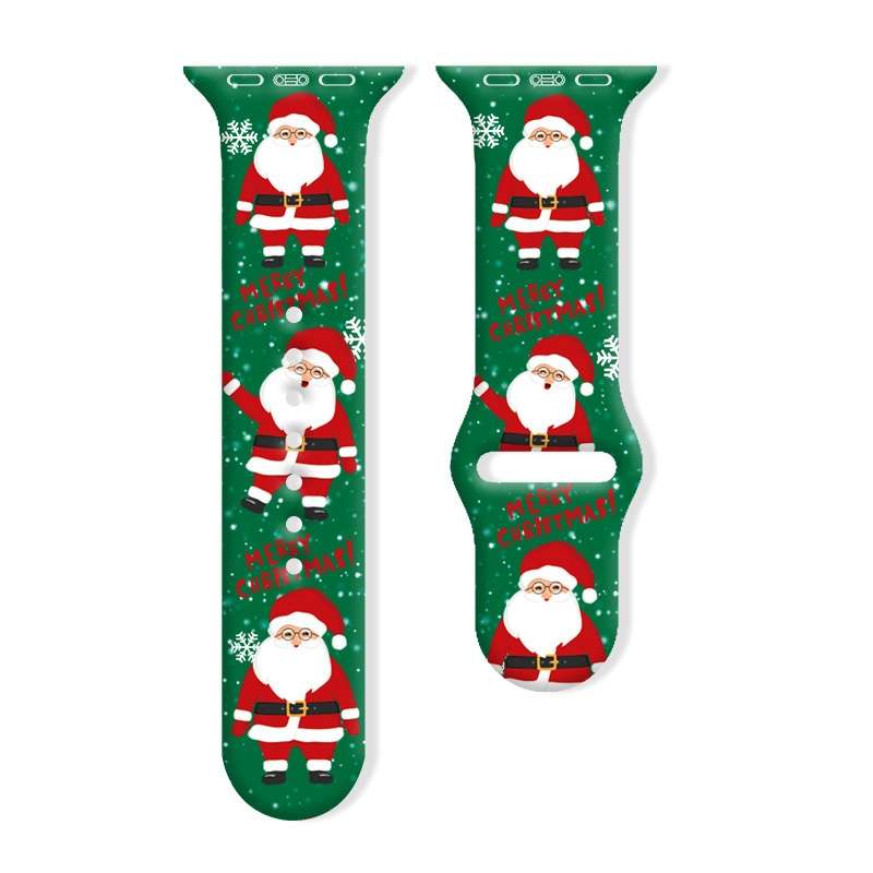 For Apple Watch 42mm / 41mm / 40mm / 38mm Christmas Pattern Reverse Buckle Silicone Watch Band(Santa