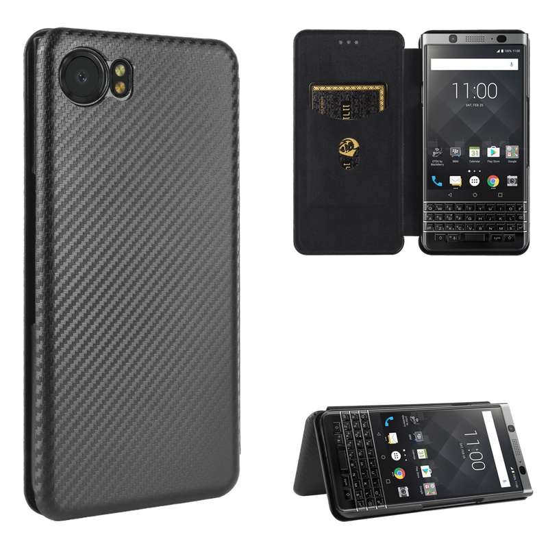 For BlackBerry Keyone Carbon Fiber Texture Horizontal Flip TPU + PC + PU Leather Case with Card Slot