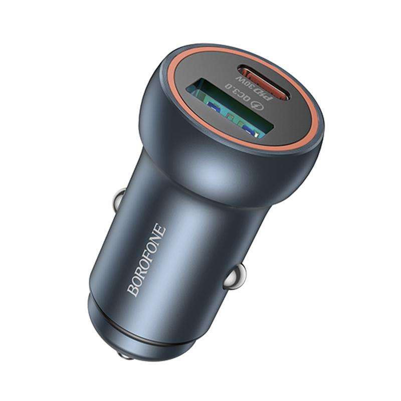 BOROFONE BZ32A Fresh PD30W Type-C and QC3.0 USB Car Charger(Metal Grey)