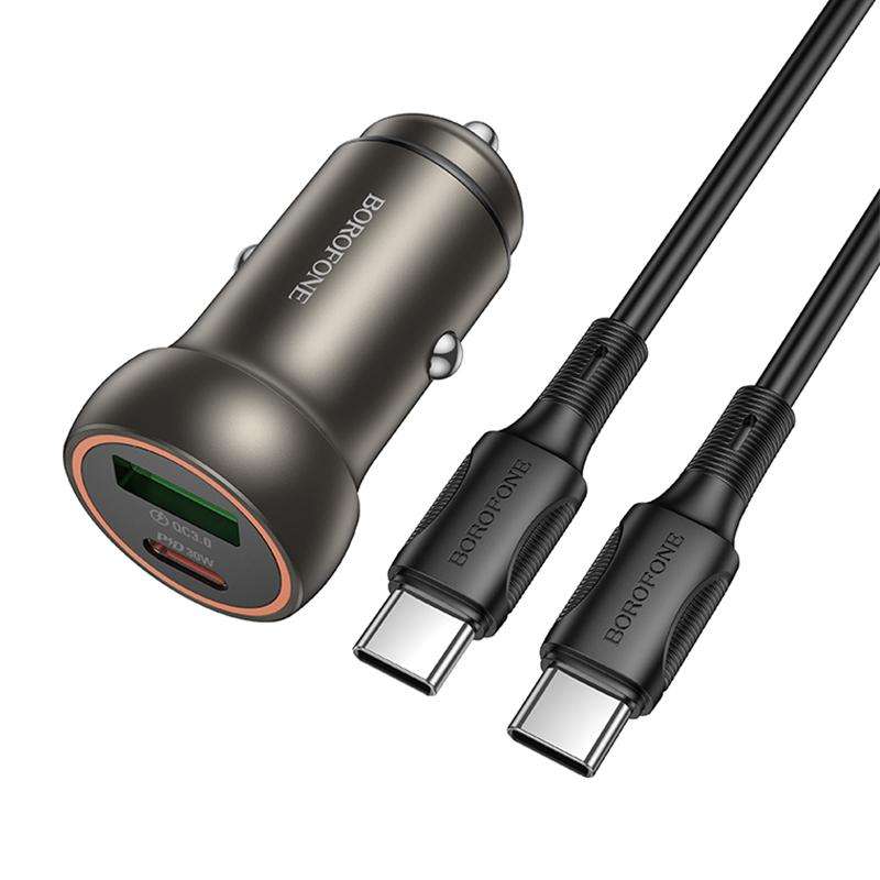 BOROFONE BZ32A Fresh PD30W Type-C and QC3.0 USB Car Charger Set with 1m Type-C Cable(Gold)