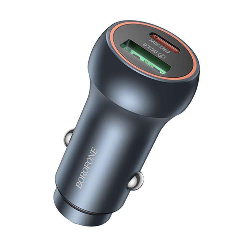 BOROFONE BZ32B Fresh 48W Dual Ports PD30W Type-C and QC3.0 USB Car Charger(Metal Grey)