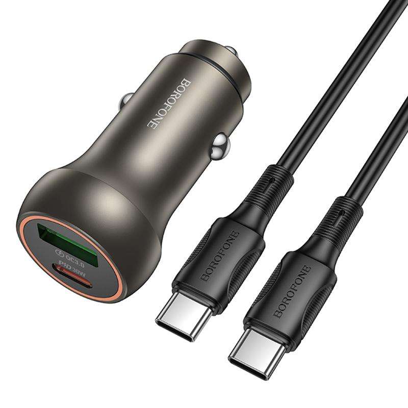 BOROFONE BZ32B Fresh 48W Dual Ports PD30W Type-C and QC3.0 USB Car Charger Set with 1m Type-C Cable(