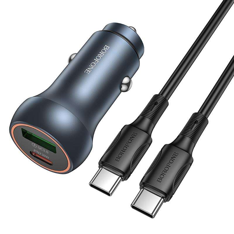 BOROFONE BZ32B Fresh 48W Dual Ports PD30W Type-C and QC3.0 USB Car Charger Set with 1m Type-C Cable(