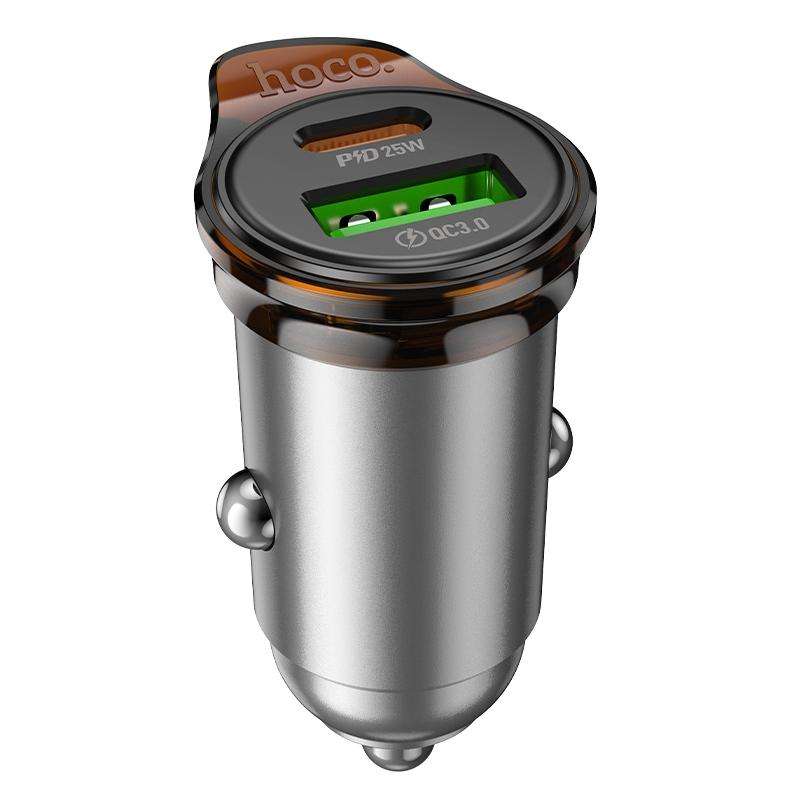 hoco NZ16A Rigorous PD25W and QC3.0 Dual Port Car Charger(Grey)