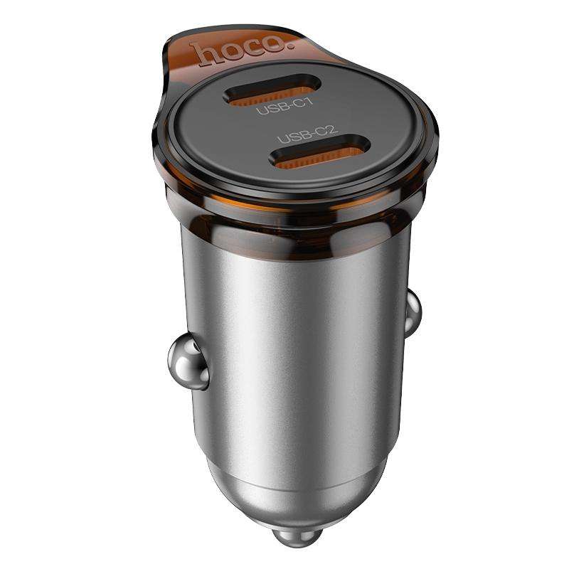 hoco NZ16B Rigorous PD45W USB-C / Type-C Dual Port Car Charger(Grey)