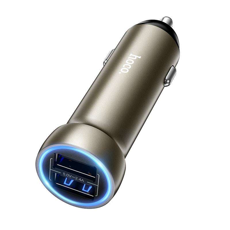 hoco Z54 Prosperous USB-A Dual Port Car Charger(Gold)
