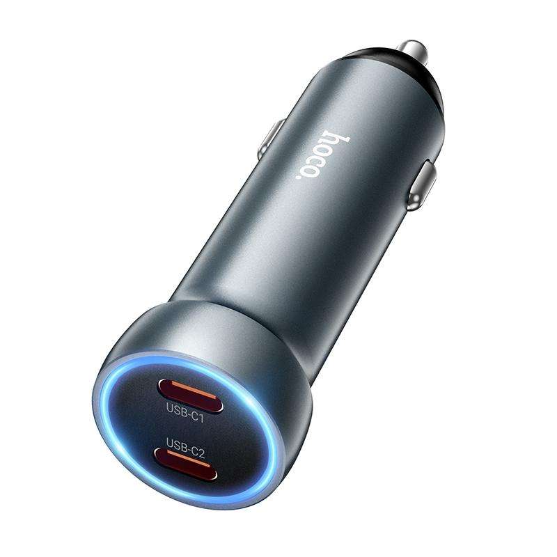 hoco Z54B Prosperous PD60W USB-C / Type-C Dual Port Car Charger(Grey)